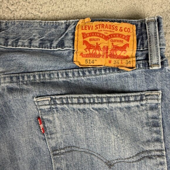 Levis 514 Jeans Mens 34x34 Blue Straight Fit Slim Leg Classic Cotton Denim Pants - Picture 8 of 9